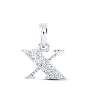 10kt White Gold Womens Round Diamond X Initial Letter Pendant 1/12 Cttw