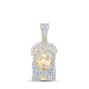 10kt Yellow Gold Mens Round Diamond Jesus Face Charm Pendant 1 Cttw