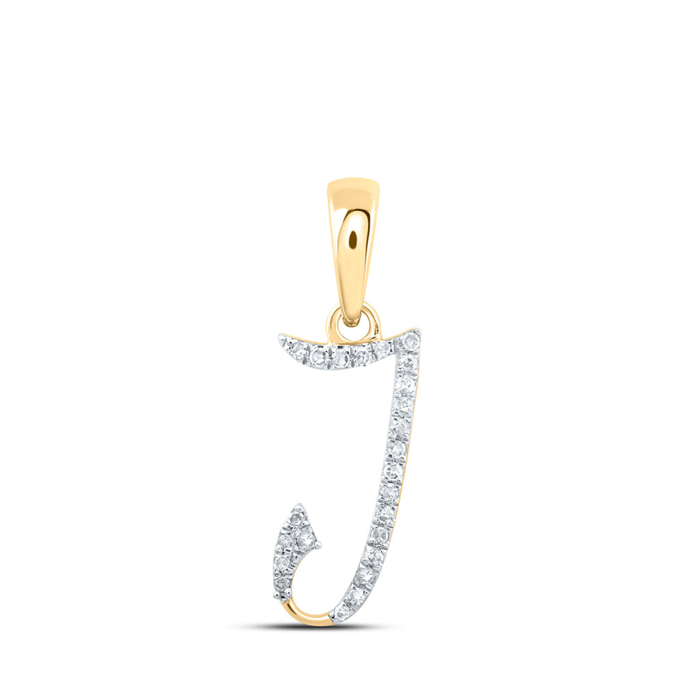 10kt Yellow Gold Womens Round Diamond J Initial Letter Pendant 1/20 Cttw