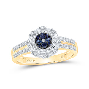 14kt Yellow Gold Womens Round Blue Sapphire Diamond Fashion Ring 3/8 Cttw