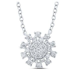 14kt White Gold Womens Round Diamond 18-inch Cluster Necklace 1/5 Cttw