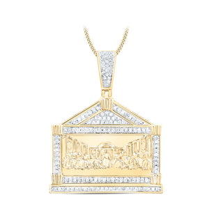 10kt Yellow Gold Mens Round Diamond Last Supper Charm Pendant 3/8 Cttw