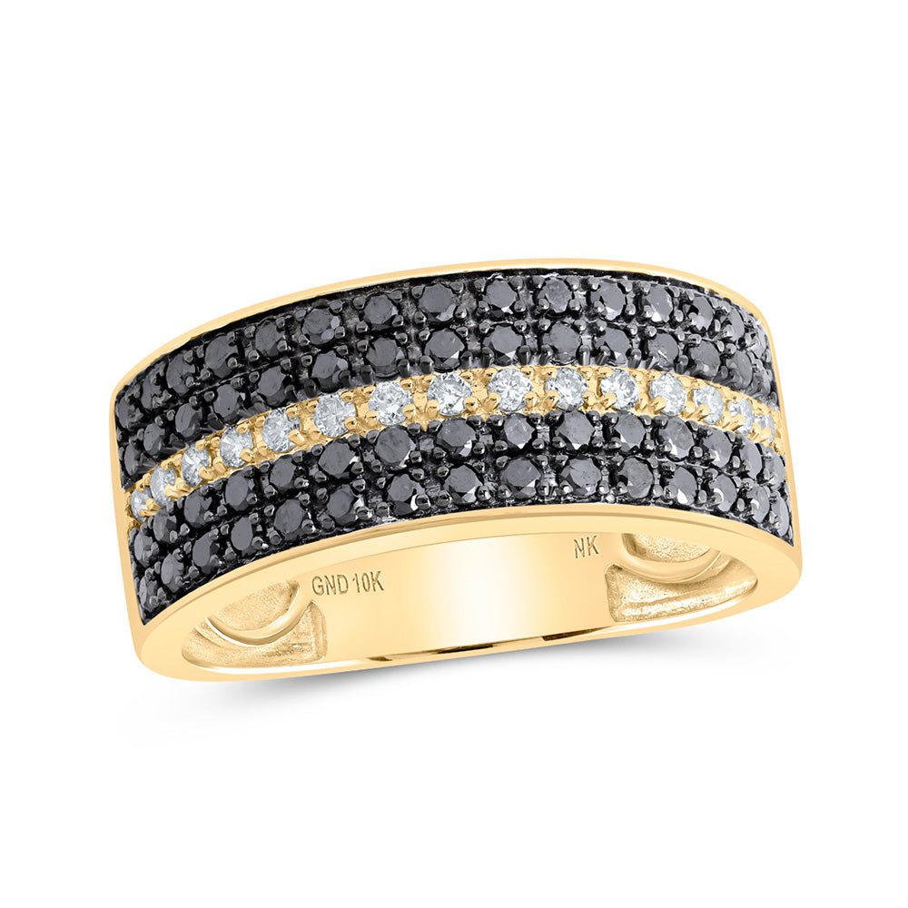 10kt Yellow Gold Mens Round Black Color Enhanced Diamond Band Ring 1 Cttw