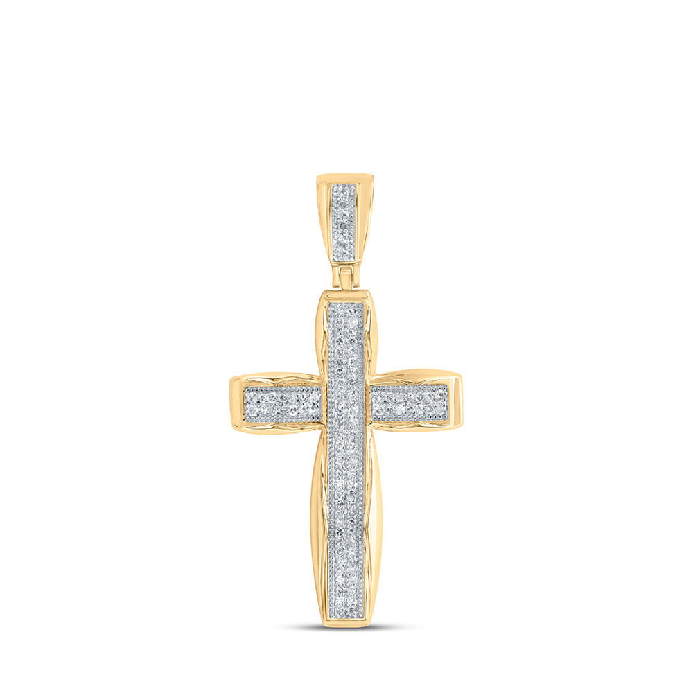 10kt Yellow Gold Mens Round Diamond Cross Charm Pendant 1/3 Cttw