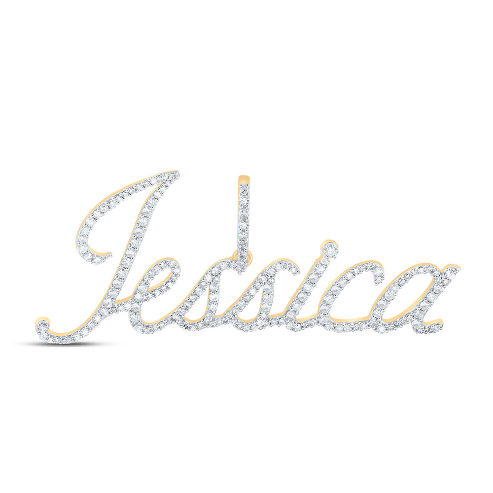 10kt Yellow Gold Womens Round Diamond JESSICA Name Pendant 3/4 Cttw
