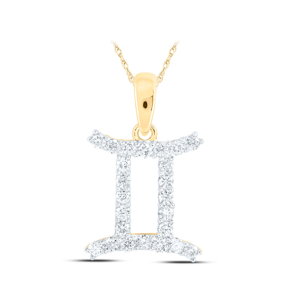 10kt Yellow Gold Womens Round Diamond Zodiac Gemini Fashion Pendant 1/4 Cttw