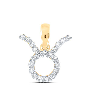 10kt Yellow Gold Womens Round Diamond Zodiac Taurus Fashion Pendant 1/4 Cttw