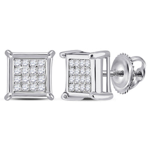 10kt White Gold Womens Princess Diamond Square Earrings 1/6 Cttw