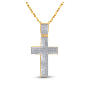 10kt Yellow Gold Mens Round Diamond Cross Charm Pendant 1 Cttw