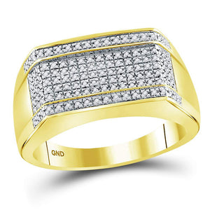 10kt Yellow Gold Mens Round Diamond Rectangle Band Ring 1/5 Cttw