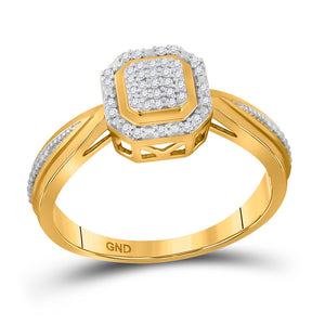10kt Yellow Gold Womens Round Diamond Octagon Cluster Ring 1/10 Cttw